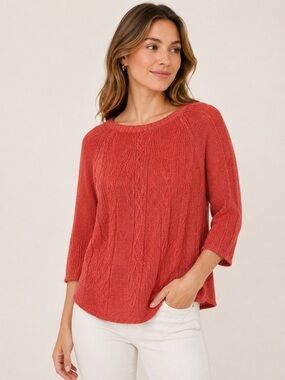 ROSIE NEIRA Anthropologie Linen Knit Boat Neck Sweater Women’s Medium Coral